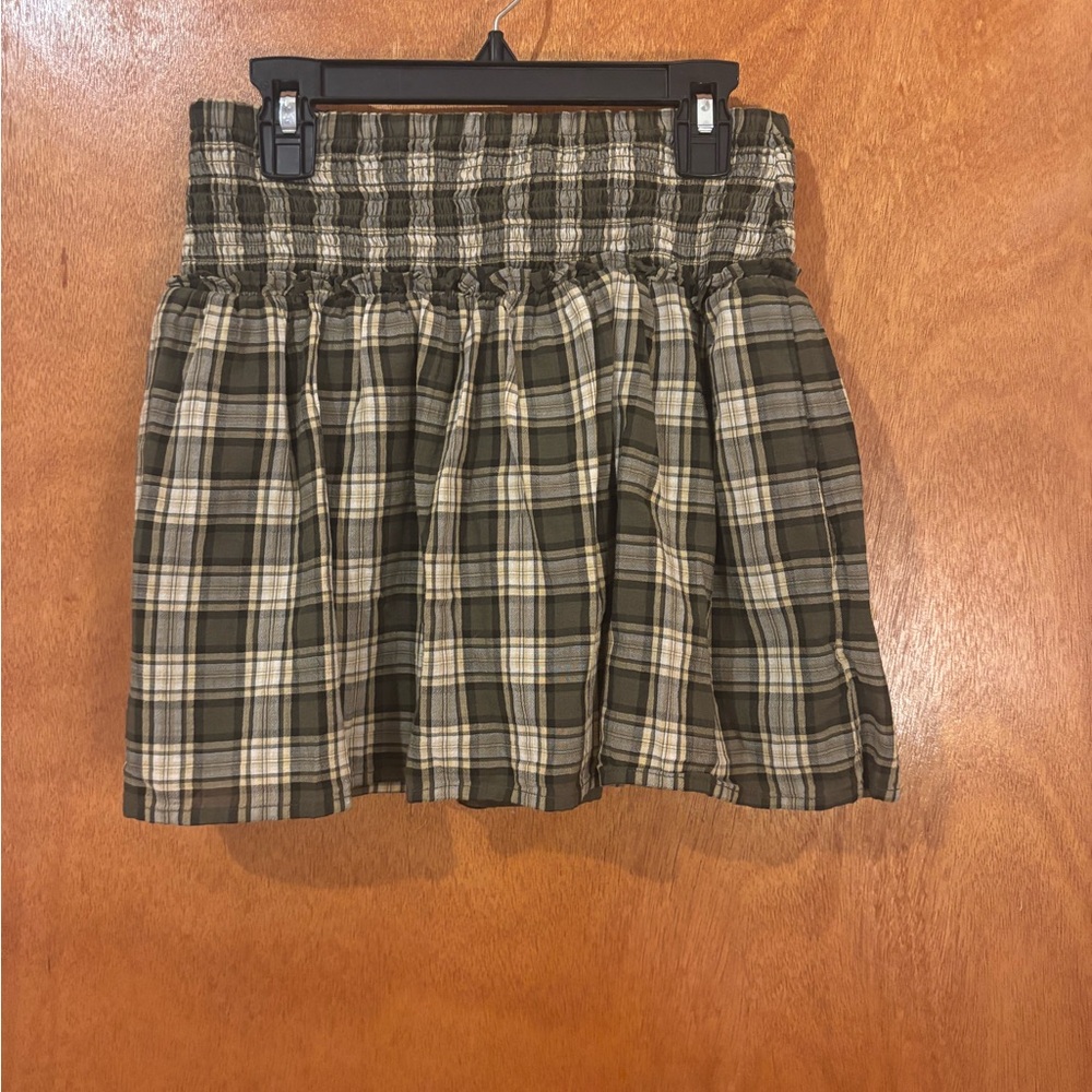 NWOT Madewell Green Plaid Smocked-Waist Mini Skirt